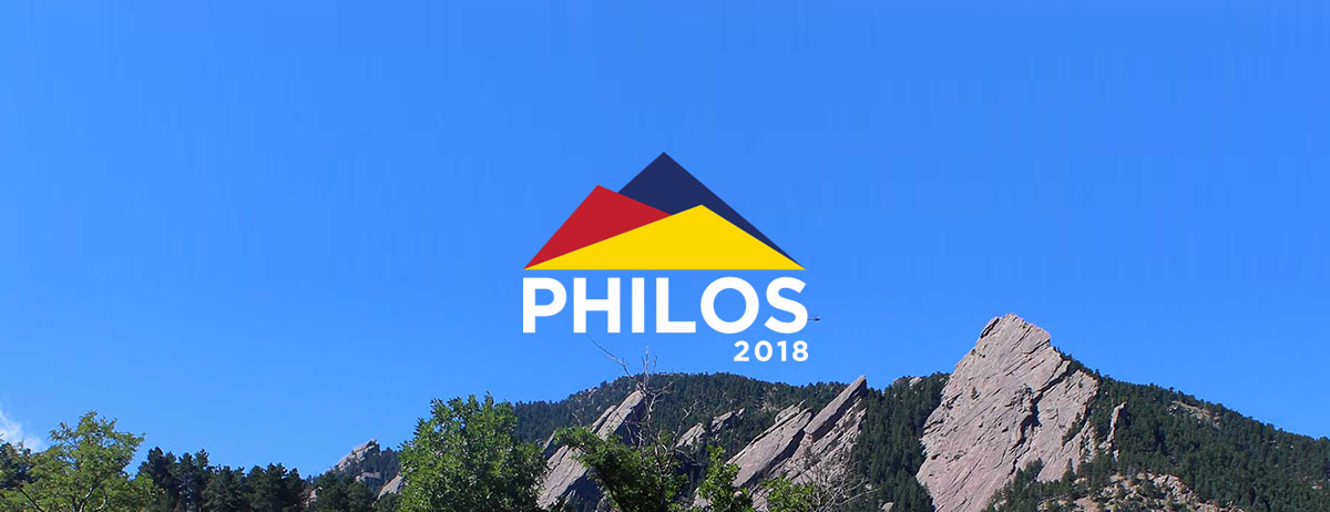 Philos 2018 Logo overlaid on image of mountain range